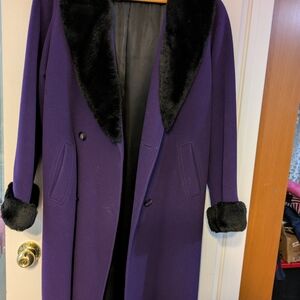 Anna Purple Long Coat with Black Faux Fur Trim